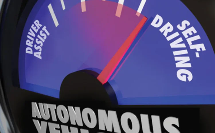 An autonomous vehicle dial with the needle pointing more towards self-driving than driver assist