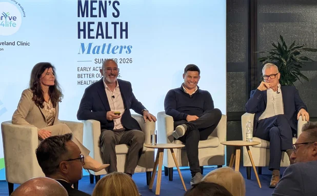 (L to R) Janice Kaye, director of Thrive4Life, Nigel Sparshott, leader in global aerospace, rugby star Ben Youngs, and Dr Philip Batty