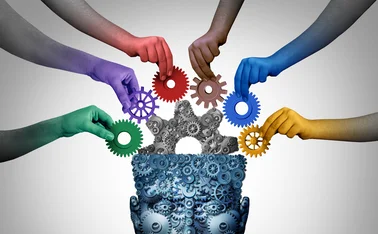 Team training and business learning as a teamwork brainstorm concept or brainstorming idea