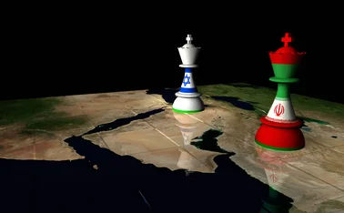 Israel and Iran as chess pieces on a global chessboard