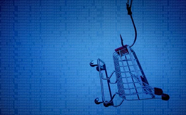 A fish hook with a trolley / Stealing online shopping data concept