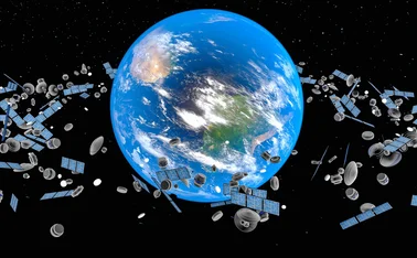 Space debris floats around the globe
