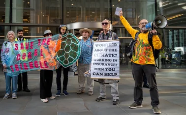 Boycott Bloody Insurance activists outside the 'Walkie Talkie' 11 August