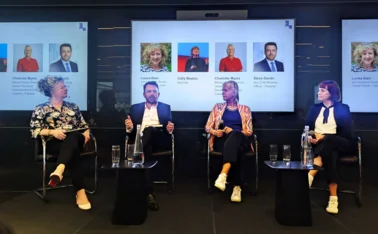 Louisa Blain, AON insurance human capital partner, Steve Dando, AON chief broking officer, Charlotte Myers, Markel senior director for global technical development and early careers, Cally Beaton, (keynote) broadcaster and comedian
