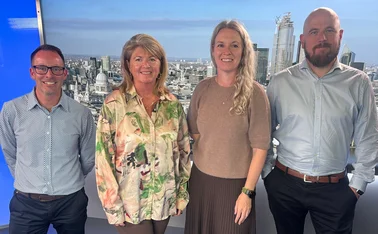 Luke Brannigan of Crawford Academy, Emma Higgins at QBE, Craig Potter at Davies and Caroline Wagstaff of London Market Group.