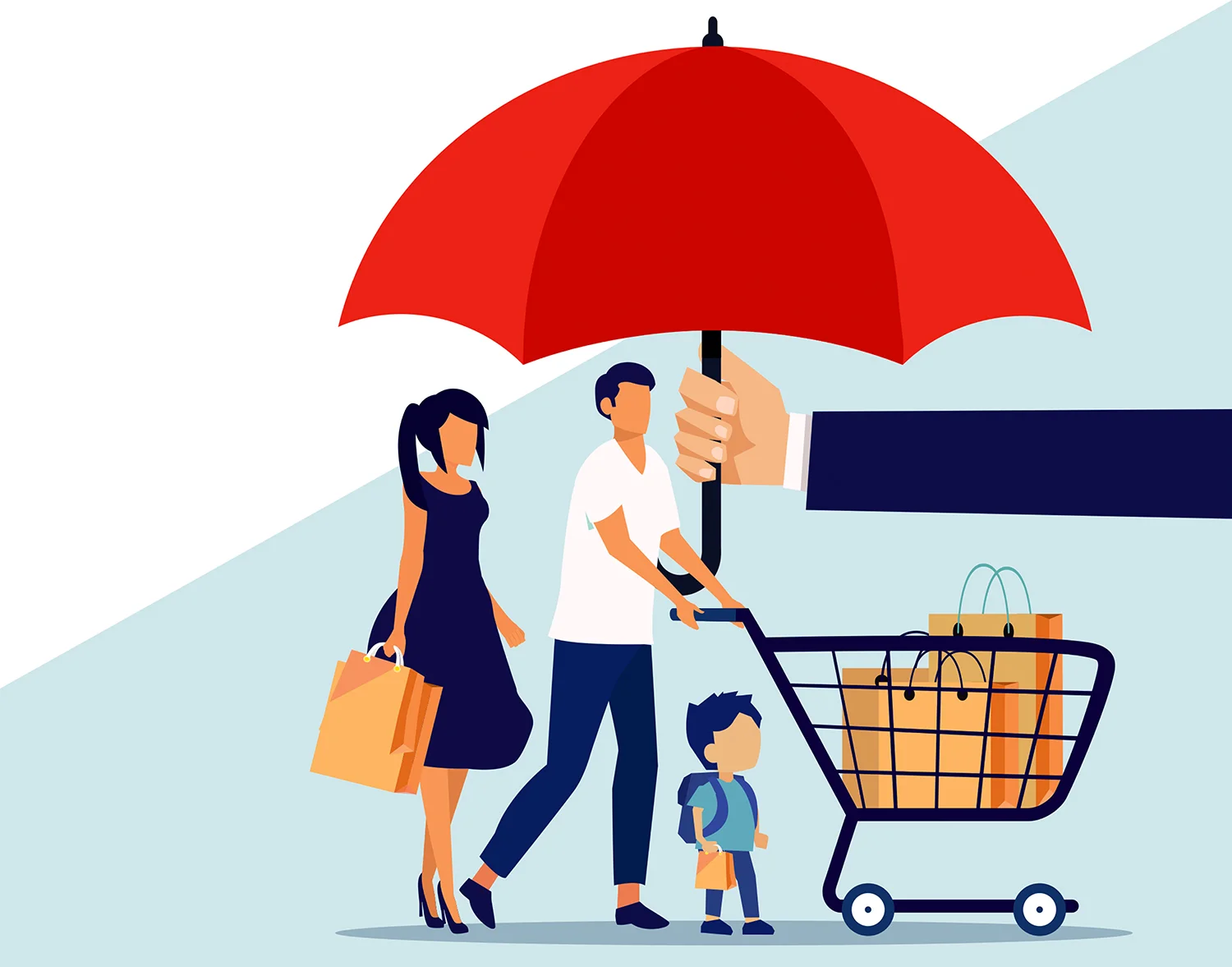 Family shopping_umbrella and insurer concept