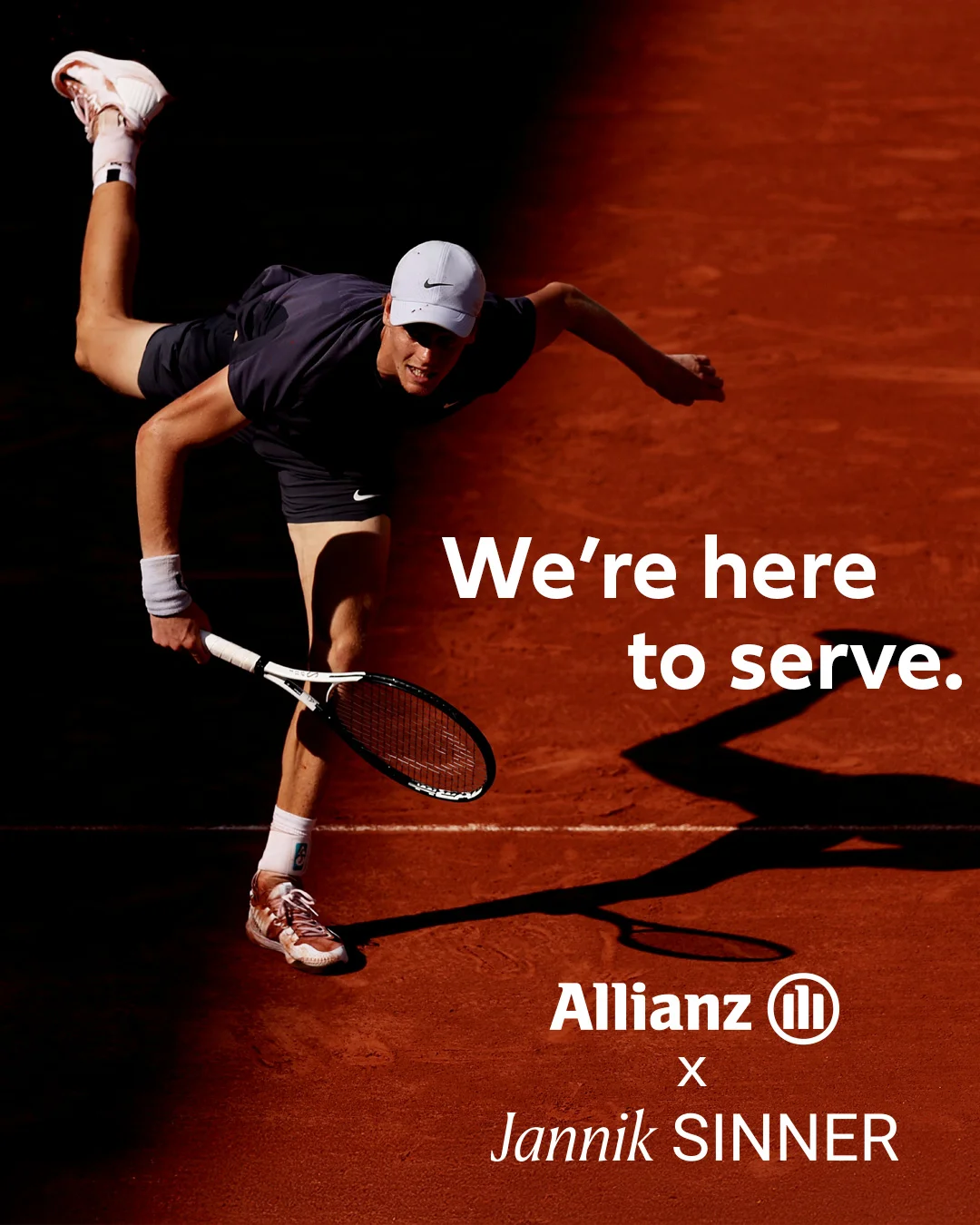 A tennis player serving with the tagline 