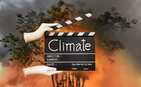 Film slate or clapperboard and Climate change concept.
