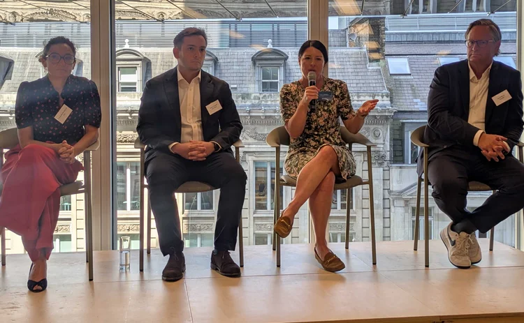(L to R) Aurélie Fallon Saint-Lo, head of sustainable underwriting at Axa Group, Dominic Tillyard, financial institutions lead at Aon Climate, Emma Bartolo, global segment leader at environmental liability at SCOR, and Daniel Pfeifer, CEO of NatureRE