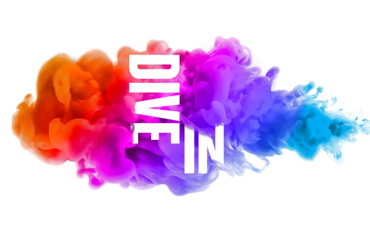 Dive In 2026 wording with colourful cloud background