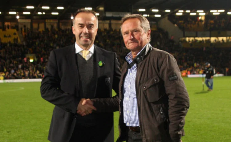 Norwich City chief executive David McNally and Alan Boswell Group founder and chairman Alan Boswell