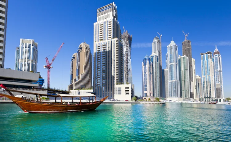 Dubai sykline with boat