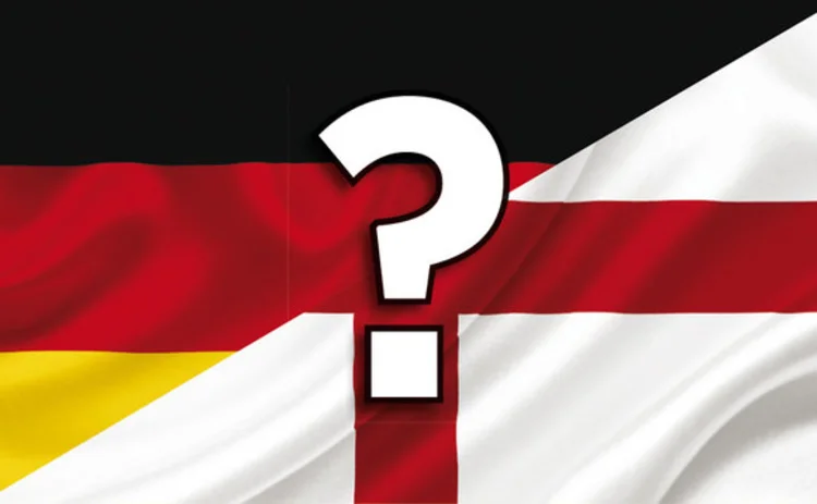 The England and Germany flags with a question mark overlaying them