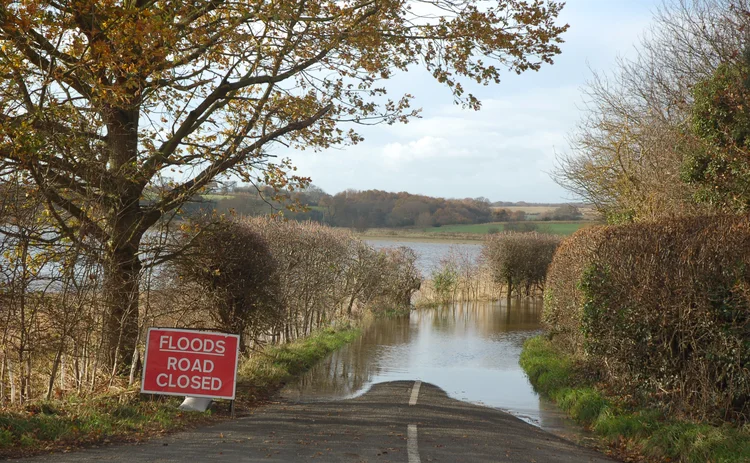 flood UK road countryside