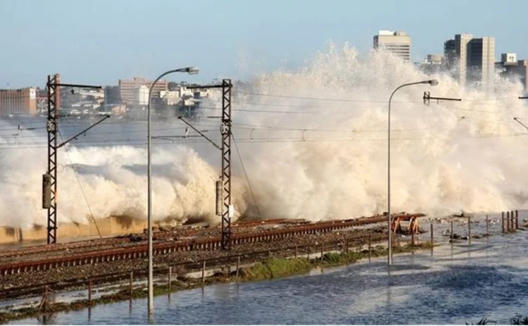 Tidal wave hitting a city