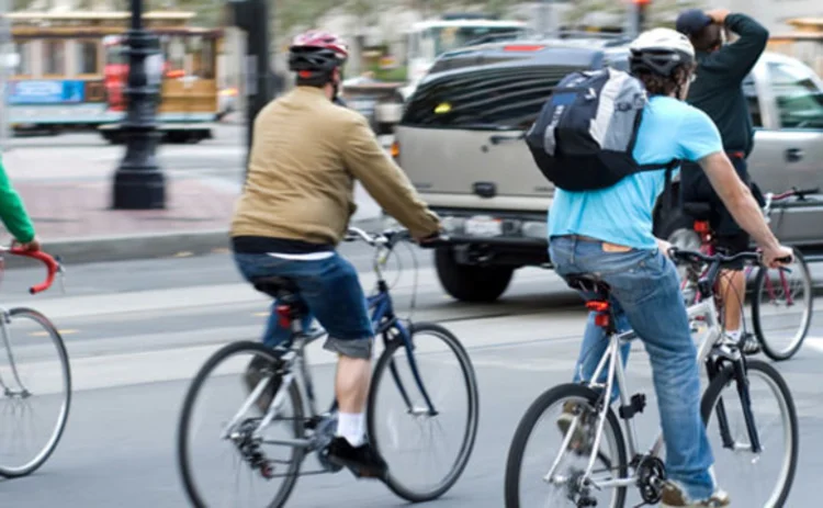 Cyclists in city traffic