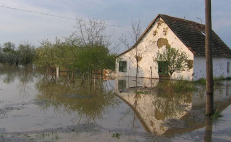 Flooded farm house
