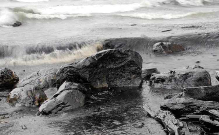 Oil spill on a beach