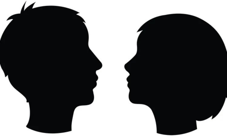 Two heads in silhouette