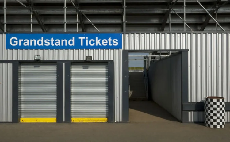 Closed grandstand ticket booths 