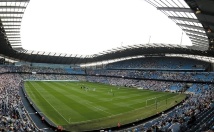 Manchester City Eithad Stadium panorama courtesy of LiamUK on Wikipedia