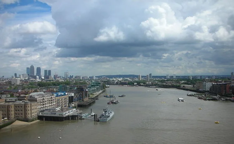 A view from Tower Bridge of the Docklands and east London