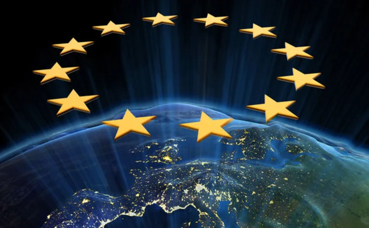 EU stars over satellite image of Europe
