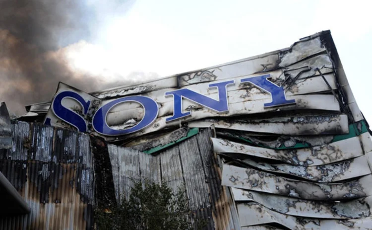 The remains of the Sony warehouse in Enfield which was set on fire during the London riots