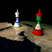 Israel and Iran as chess pieces on a global chessboard