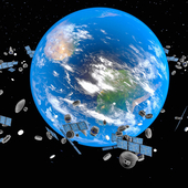 Space debris floats around the globe