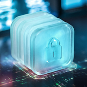 Glowing 3D padlock symbol on top of a digital background, showing cyber security